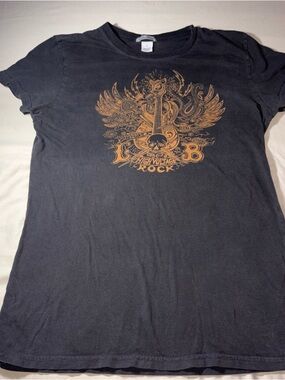 Lucky Brand Dark Gray Tee with Metallic Gold Graphic